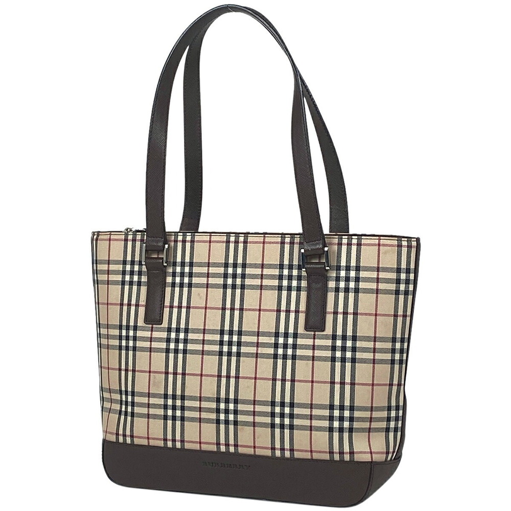 Burberry logo tote bag check shoulder canvas beige brown